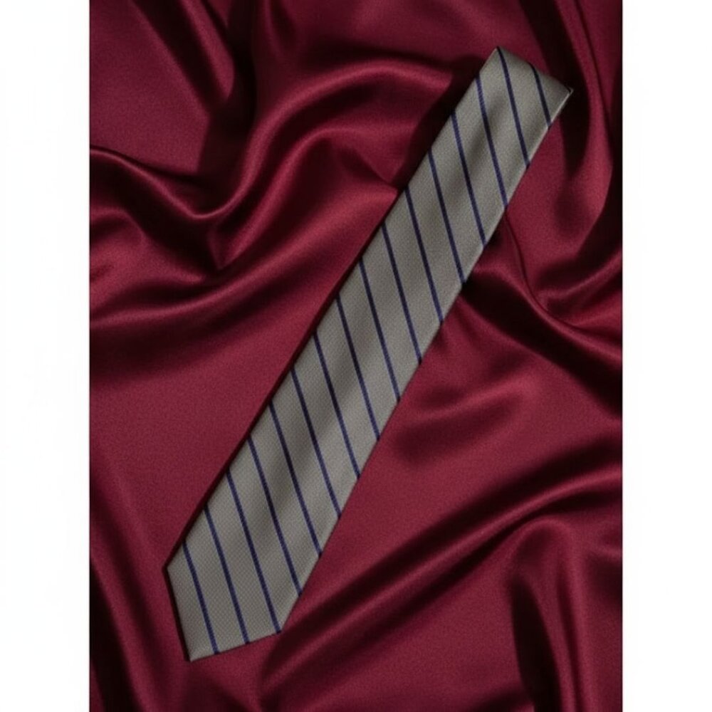 Calvin Klein Men’s Striped Tie – Gray with Blue Diagonal Stripes – Classic Moder